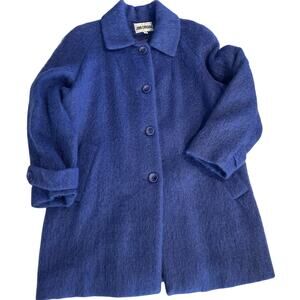 John Caruana Periwinkle Blue Mohair Midi Coat Elegant Winter Outerwear Sz 14 Vtg